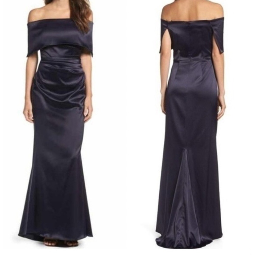 Vince Camuto Womens Emerald Green Off-The-Shoulder Satin Popover Gown Size 6